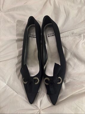 Stuart Weitzman Black Pointed Toe Bow Detail Pumps